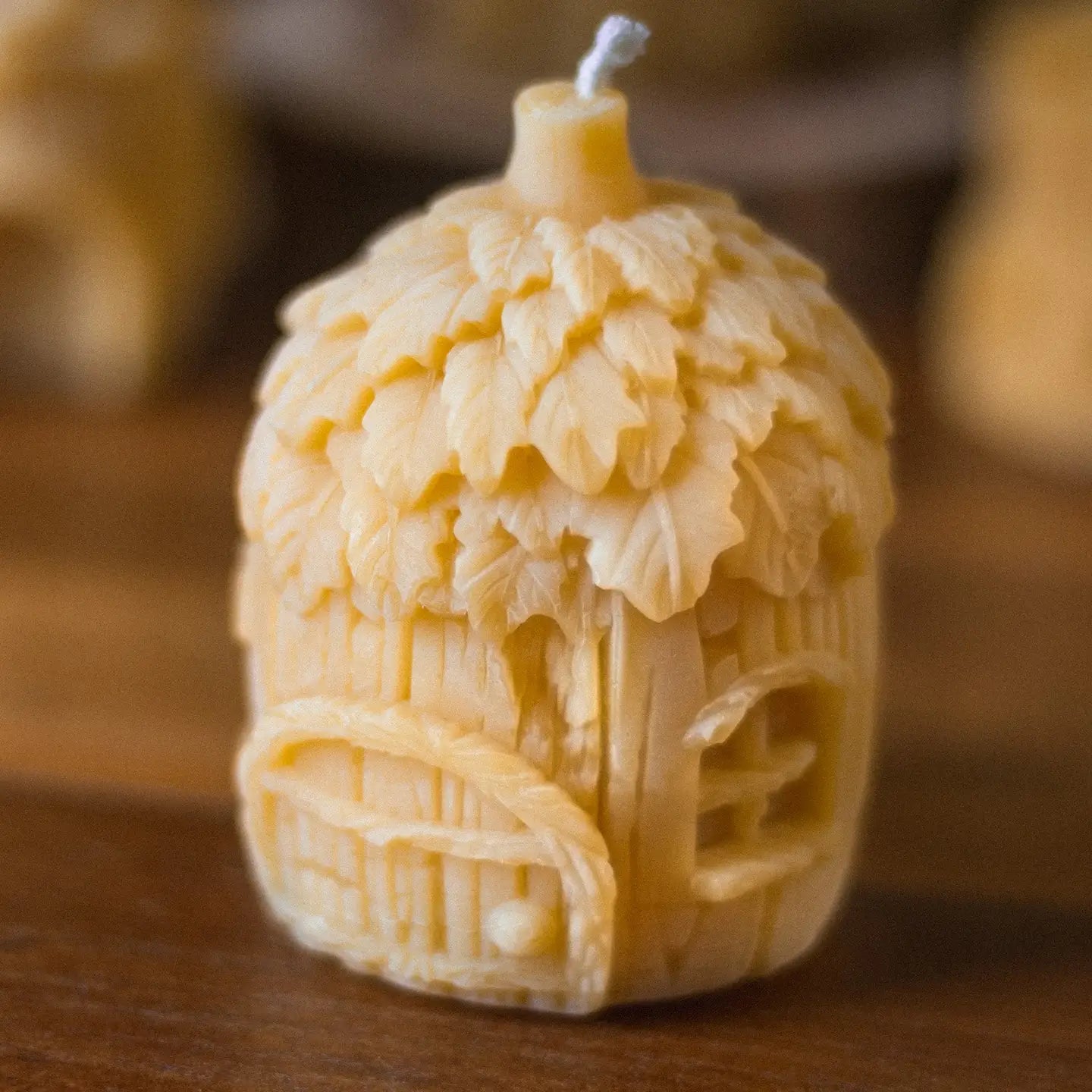 Maple Leaf Fairy House Beeswax Candle